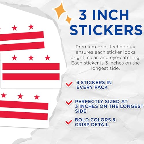 (3 Pack) District of Columbia Decals - DC Flag Decals - American City Pride - 3 Inches On Longest Side - Easy Peel & Apply - Made in USA - 3MCS0219
