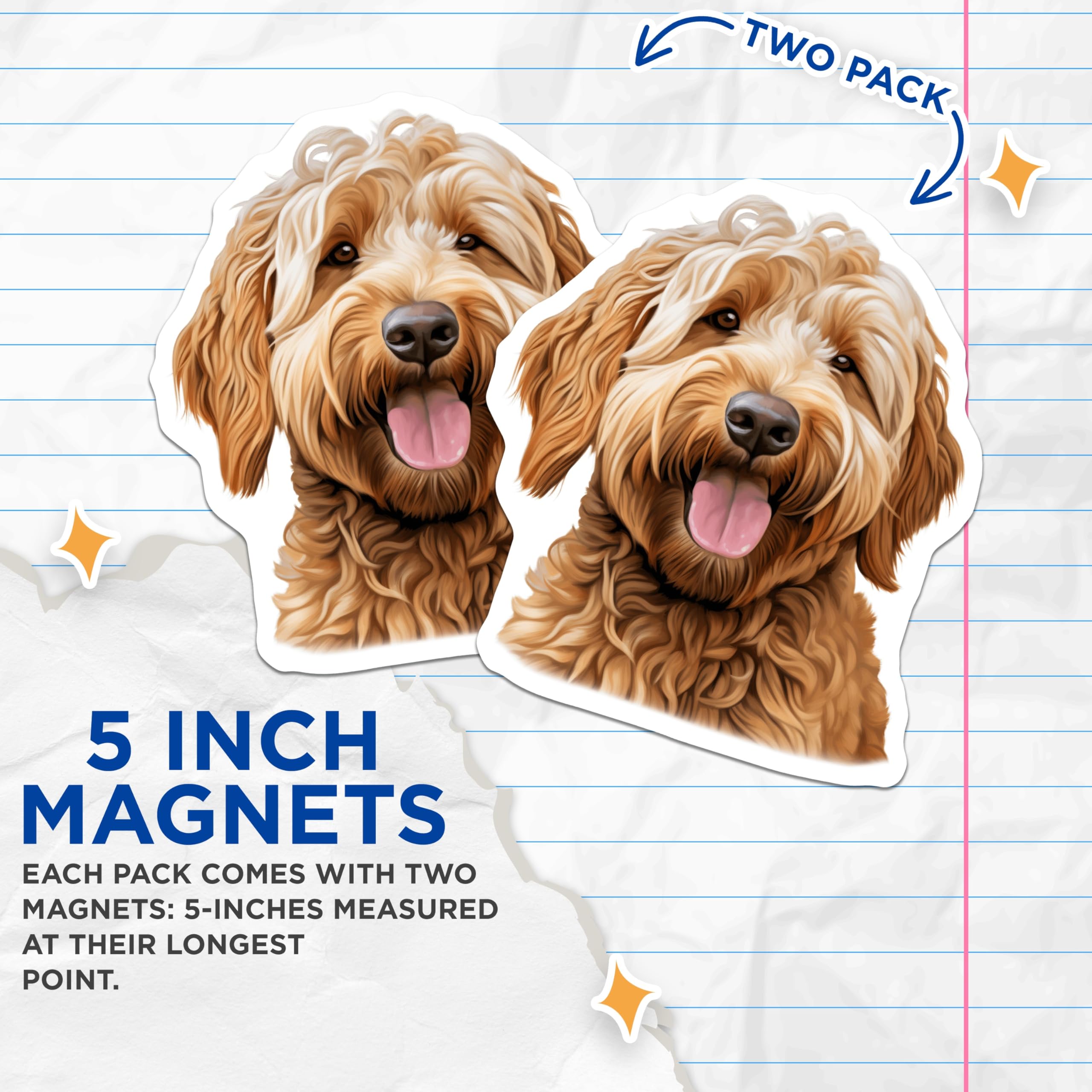 (2 Pack) Goldendoodle Magnets - Happy Doodle Dog Art - Pet Lover Fridge Decor - Dog Mom Aesthetic - 5 Inches On Longest Side - Thick Durable Magnet - Made in USA - MAG29006