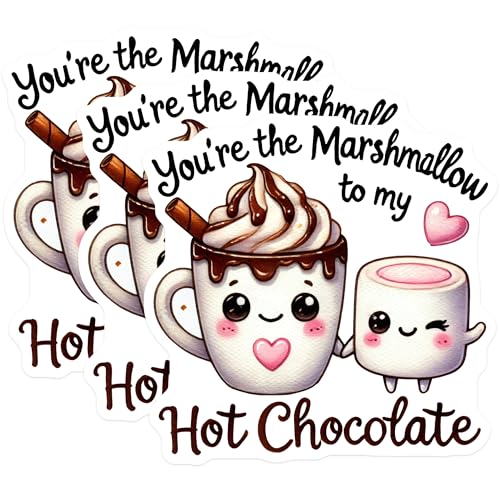 (3 Pack) Hot Chocolate Decals - Marshmallow Love - Cute Laptop Decals - 3 Inches On Longest Side - Easy Peel & Apply - Made in USA - 3MCS2306