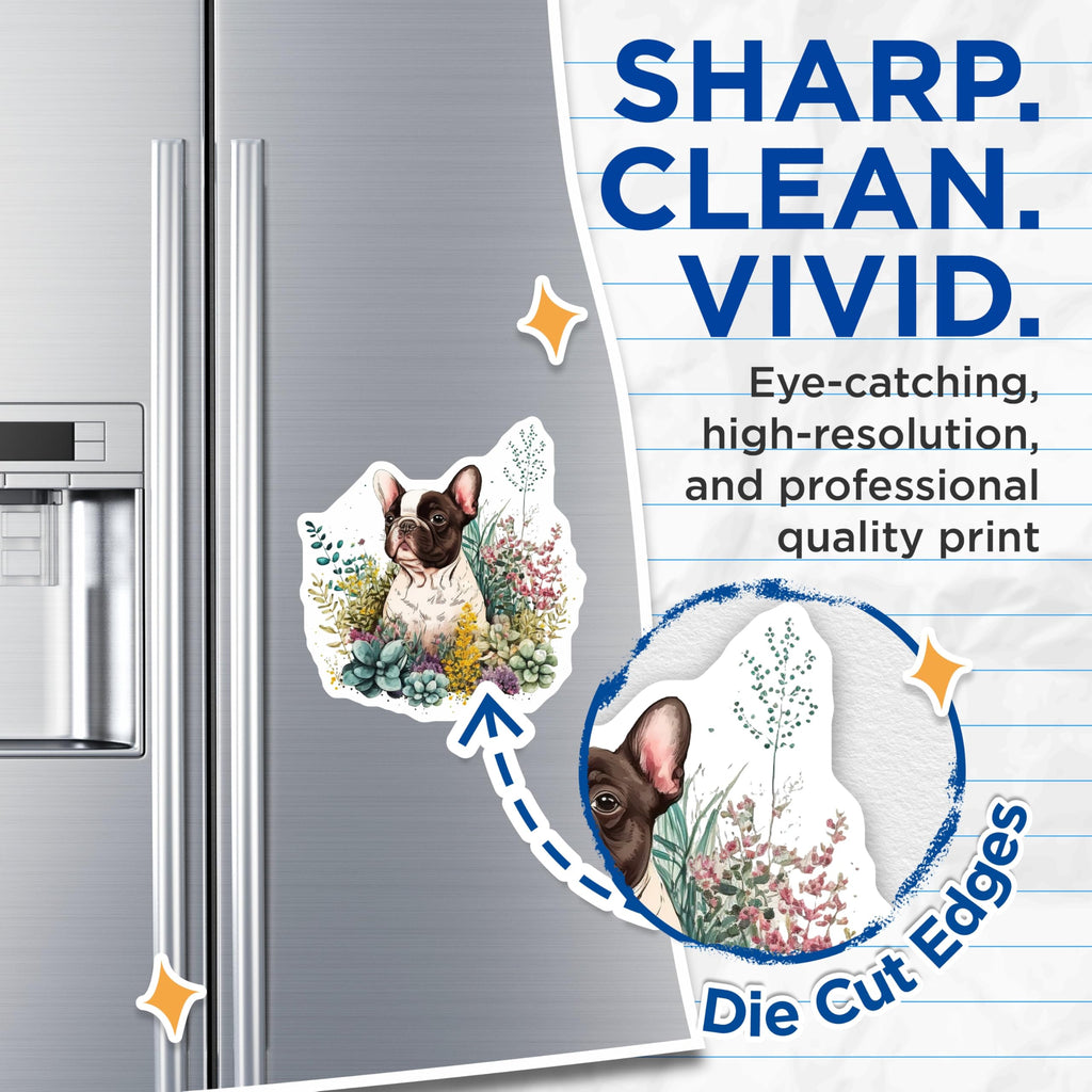 (2 Pack) French Bulldog Magnets - Floral Dog Magnets - Fridge Decor - 5" On Longest Side - Premium Magnet - for Cars, Refrigerators, Toolboxes, Lockers - Made in USA - MAG15134