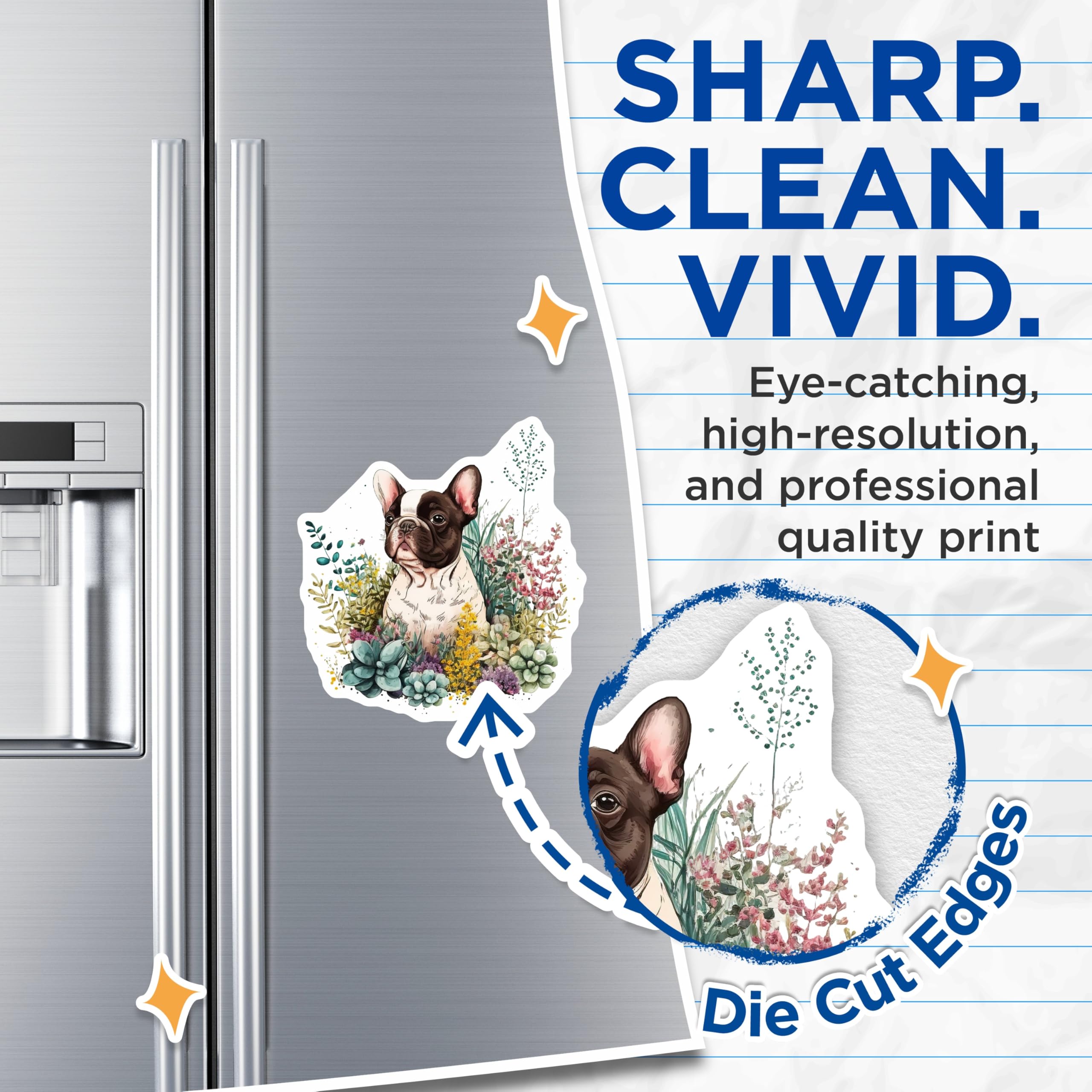 (2 Pack) French Bulldog Magnets - Floral Dog Magnets - Fridge Decor - 5" On Longest Side - Premium Magnet - for Cars, Refrigerators, Toolboxes, Lockers - Made in USA - MAG15134