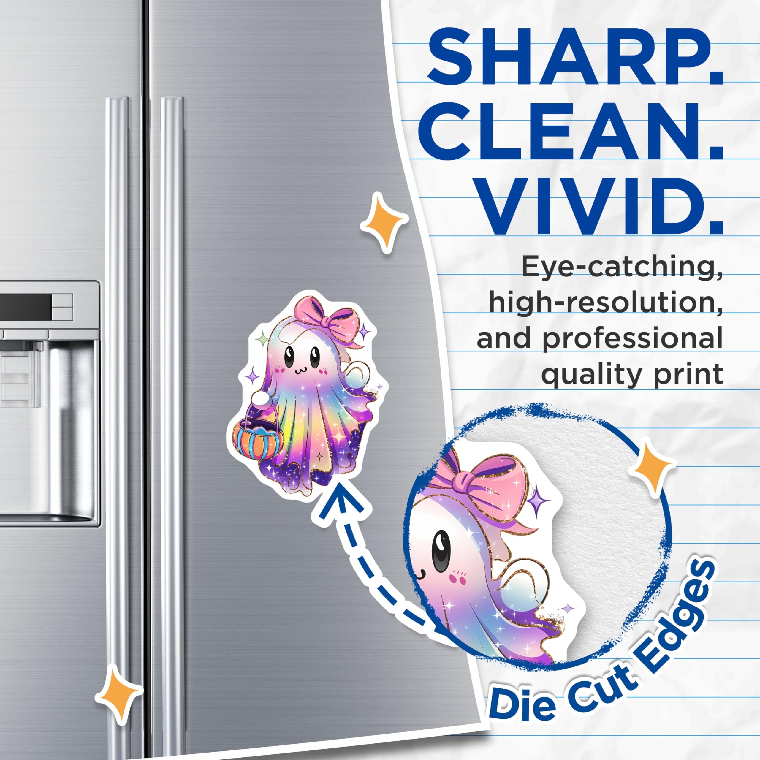 (2 Pack) Kawaii Rainbow Ghost Magnets - Cute Pastel Halloween Decor - Sparkling Fridge Locker Magnets - 5 Inches On Longest Side - Thick Durable Magnet - Made in USA - MAG20387
