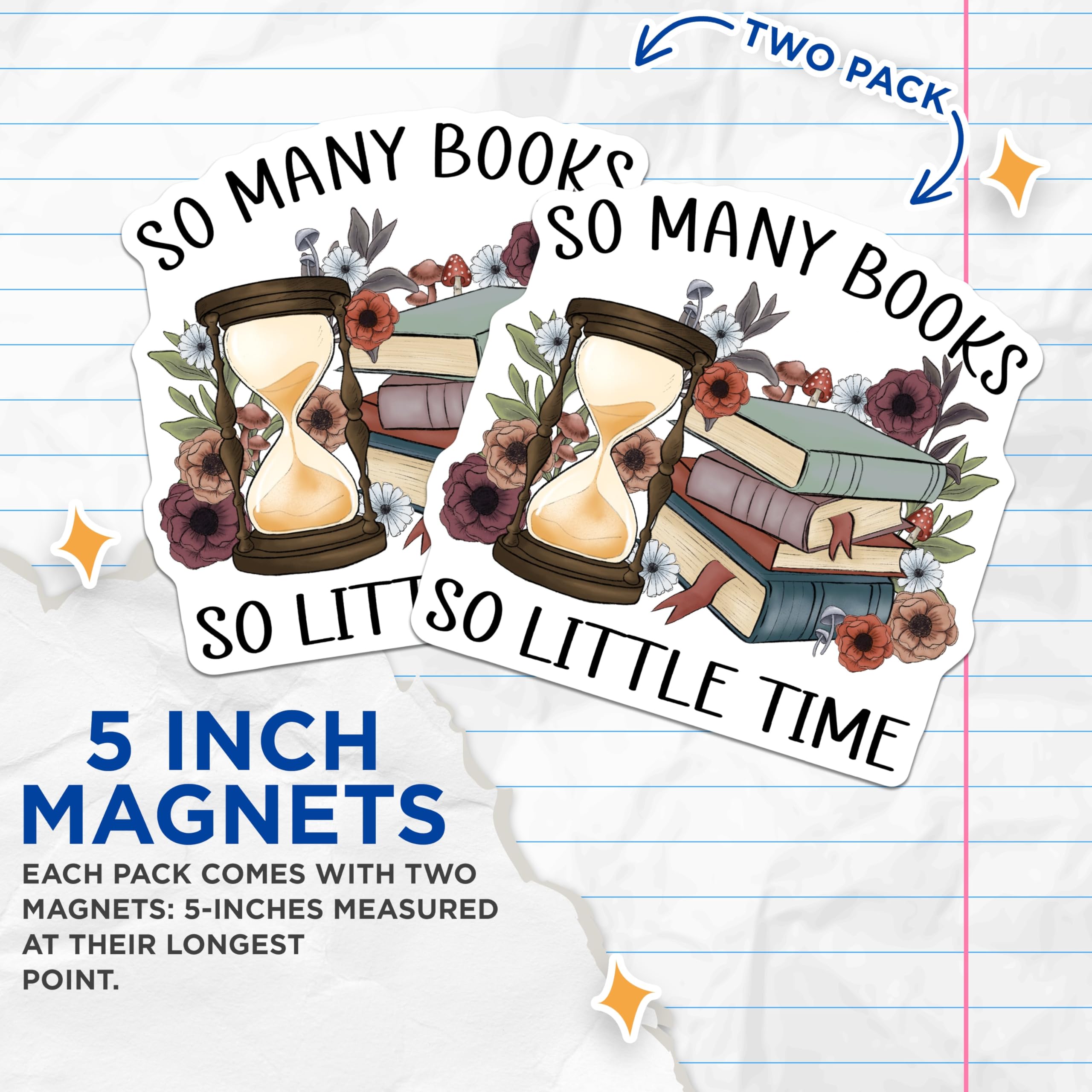 (2 Pack) Book Lover Magnets - So Many Books Magnet - Bookish Magnet Set - 5" On Longest Side - Premium Magnet - for Cars, Refrigerators, Toolboxes, Lockers - Made in USA - MAG16018
