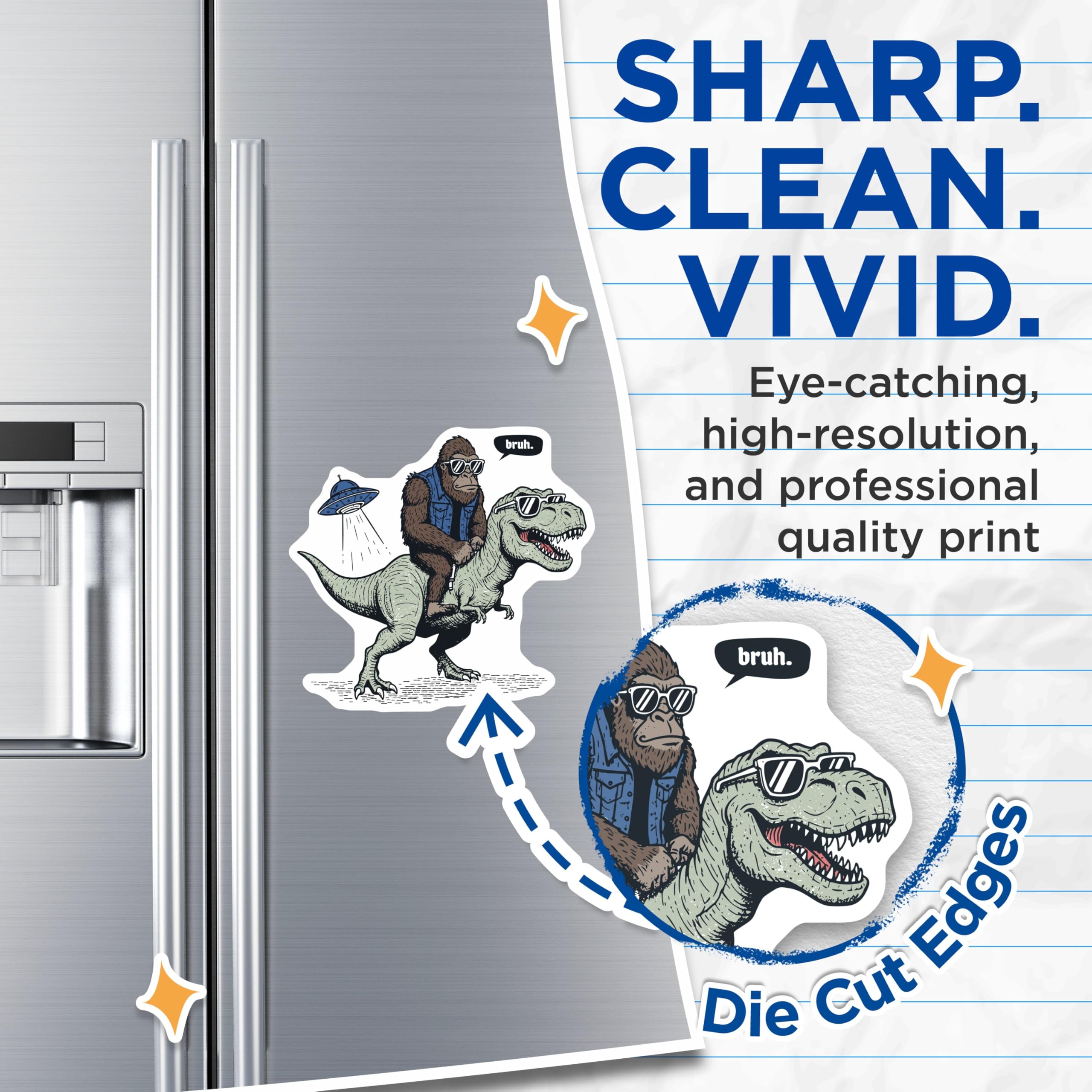(2 Pack) Gorilla Riding T-Rex Magnets - Funny Dino Ape Art - UFO Meme Fridge Decor - 5 Inches On Longest Side - Thick Durable Magnet - Made in USA - MAG21808