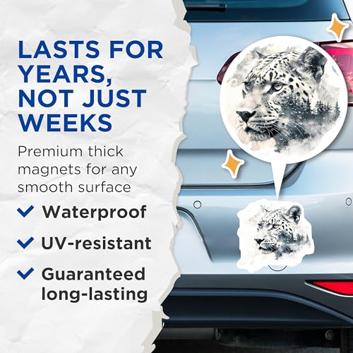 (2 Pack) Wild Leopard Magnets - Jungle Cat - Animal Art - Nature Decals - Wildlife - Safari Theme - Home Office - 5" On Longest Side - for Cars, Fridges, Toolboxes - Made in USA - MAG3799