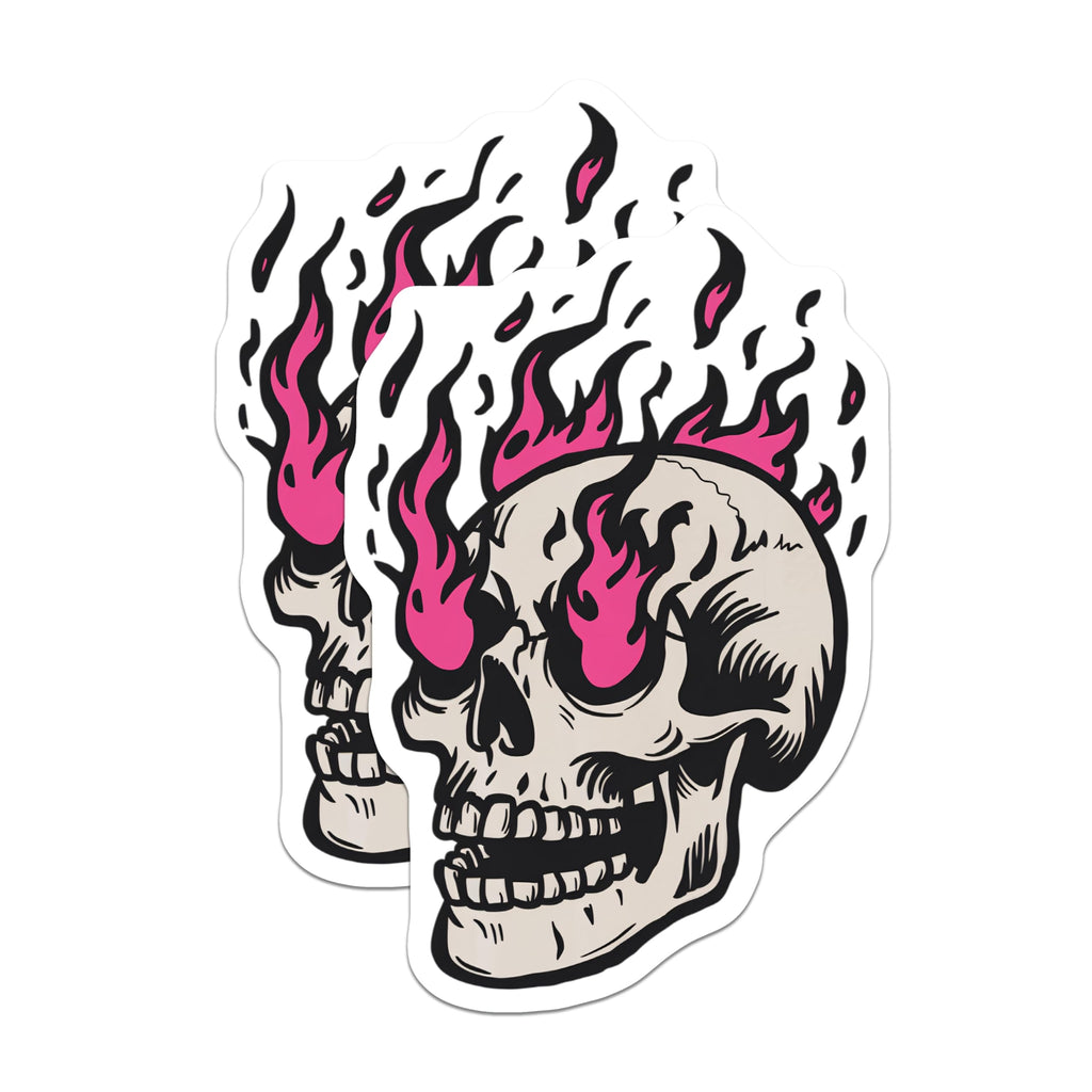 (2 Pack) Flaming Skull Magnets - Hot Pink Fire Skull Decor - Gothic Aesthetic - Refrigerator Locker Magnet - 5 Inches On Longest Side - Thick Durable Magnet - Made in USA - MAG22650