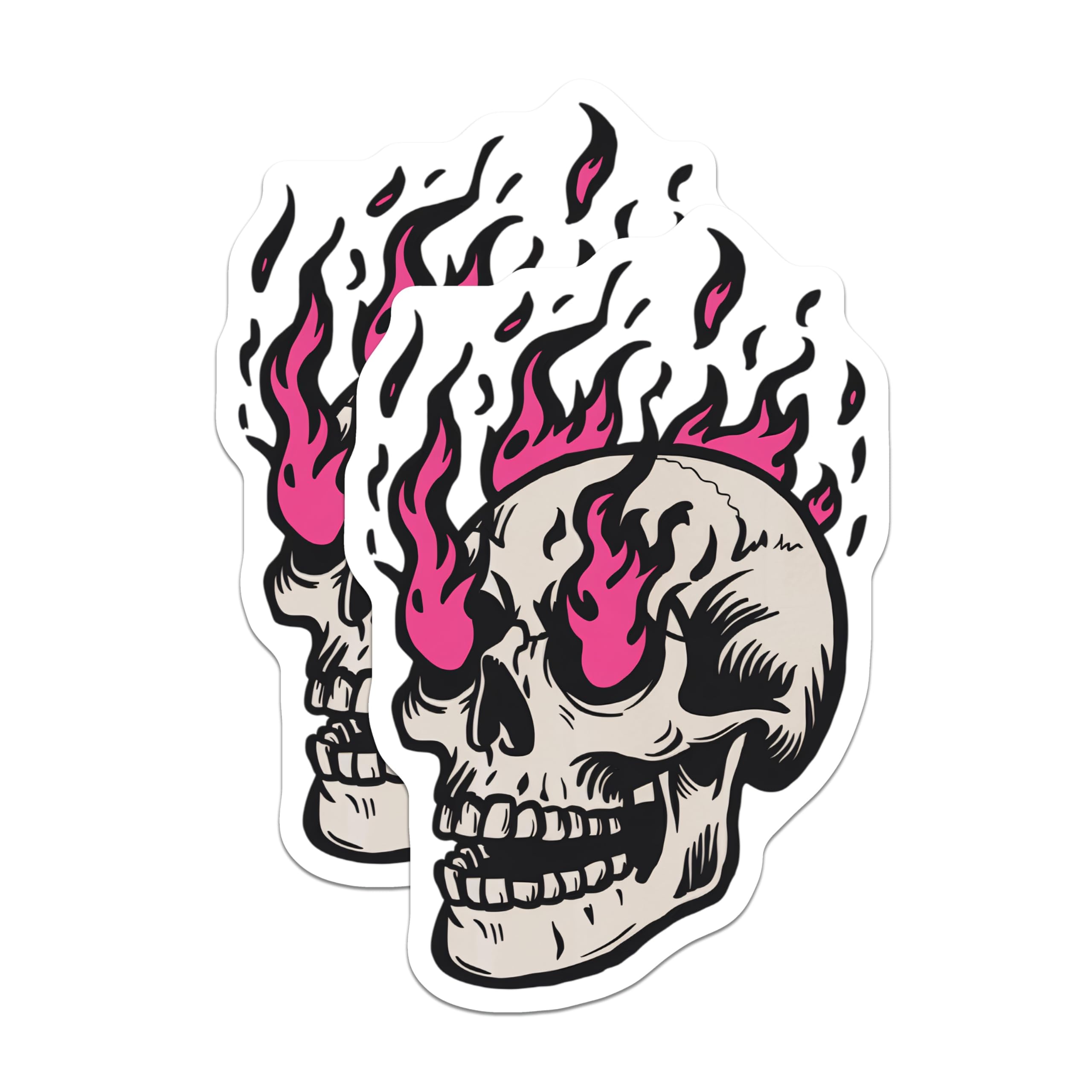 (2 Pack) Flaming Skull Magnets - Hot Pink Fire Skull Decor - Gothic Aesthetic - Refrigerator Locker Magnet - 5 Inches On Longest Side - Thick Durable Magnet - Made in USA - MAG22650