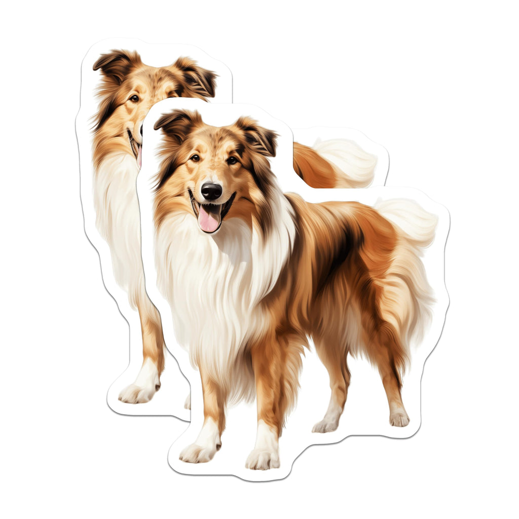 (2 Pack) Rough Collie Dog Magnets - Pet Lover Fridge Decor - Happy Canine Refrigerator Art - 5 Inches On Longest Side - Thick Durable Magnet - Made in USA - MAG24822
