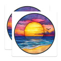 (2 Pack) Vibrant Sunset Beach Magnets - Watercolor Ocean Waves Art - Peaceful Coastal Decor - 5 Inches On Longest Side - Thick Durable Magnet - Made in USA - MAG24276