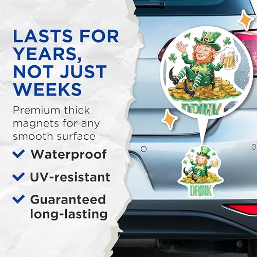 (2 Pack) St. Patrick's Day Magnets Magnets - 5" On Longest Side - Made in USA - Sticks to Refrigerators & Metal Surfaces - MAG8400