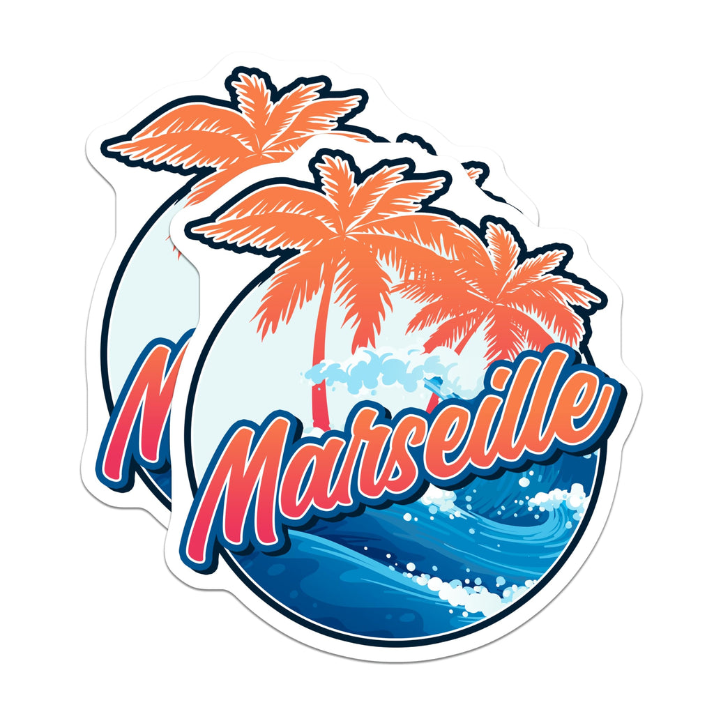 (2 Pack) Marseille France Magnets - Tropical Palm Trees - French City Souvenir - 5" On Longest Side - Premium Magnet - for Cars, Refrigerators, Toolboxes, Lockers - Made in USA - MAG18872