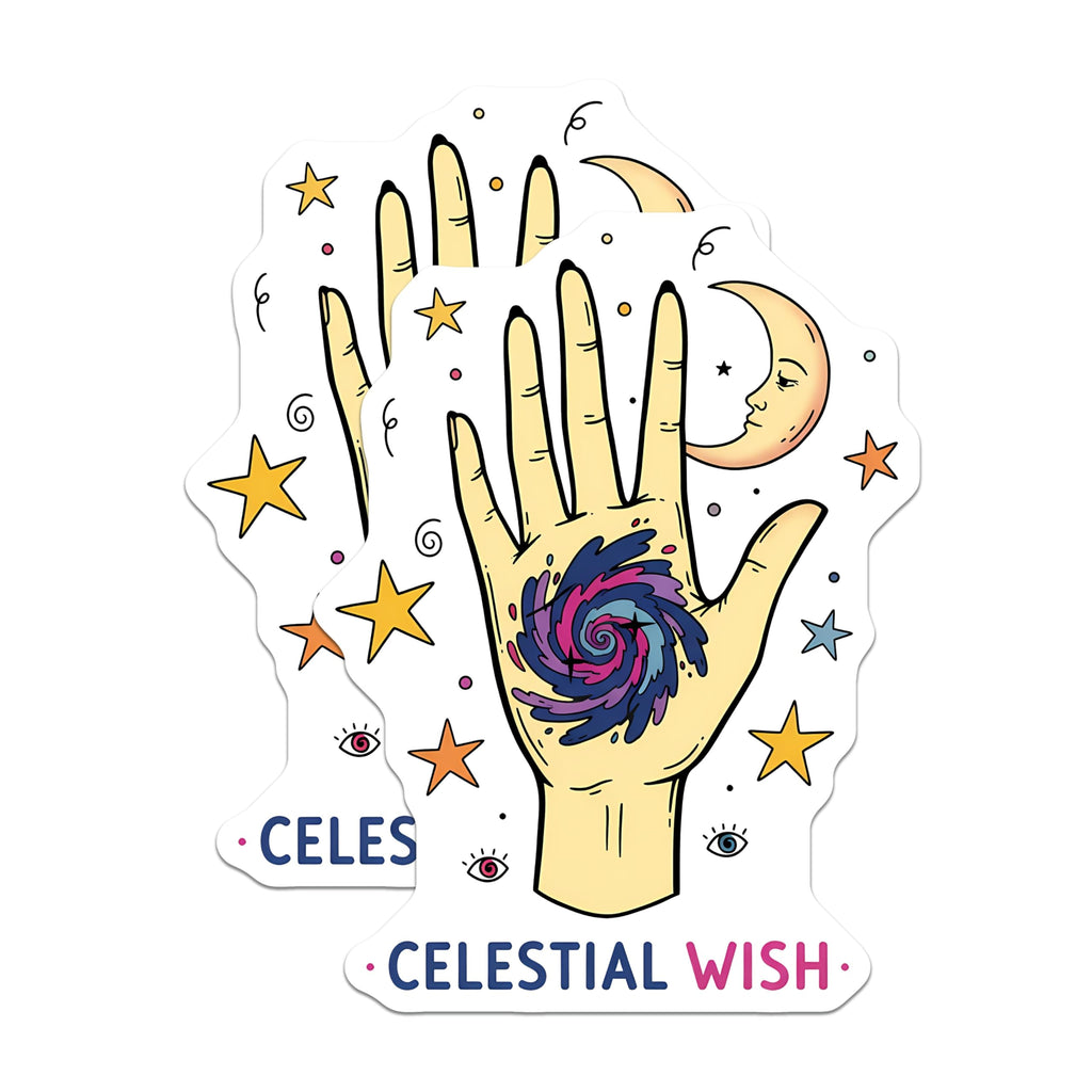 (2 Pack) Celestial Wish Magnets - Mystic Hand Galaxy Decor - Moon Stars Spiritual Art - 5 Inches On Longest Side - Thick Durable Magnet - Made in USA - MAG20605