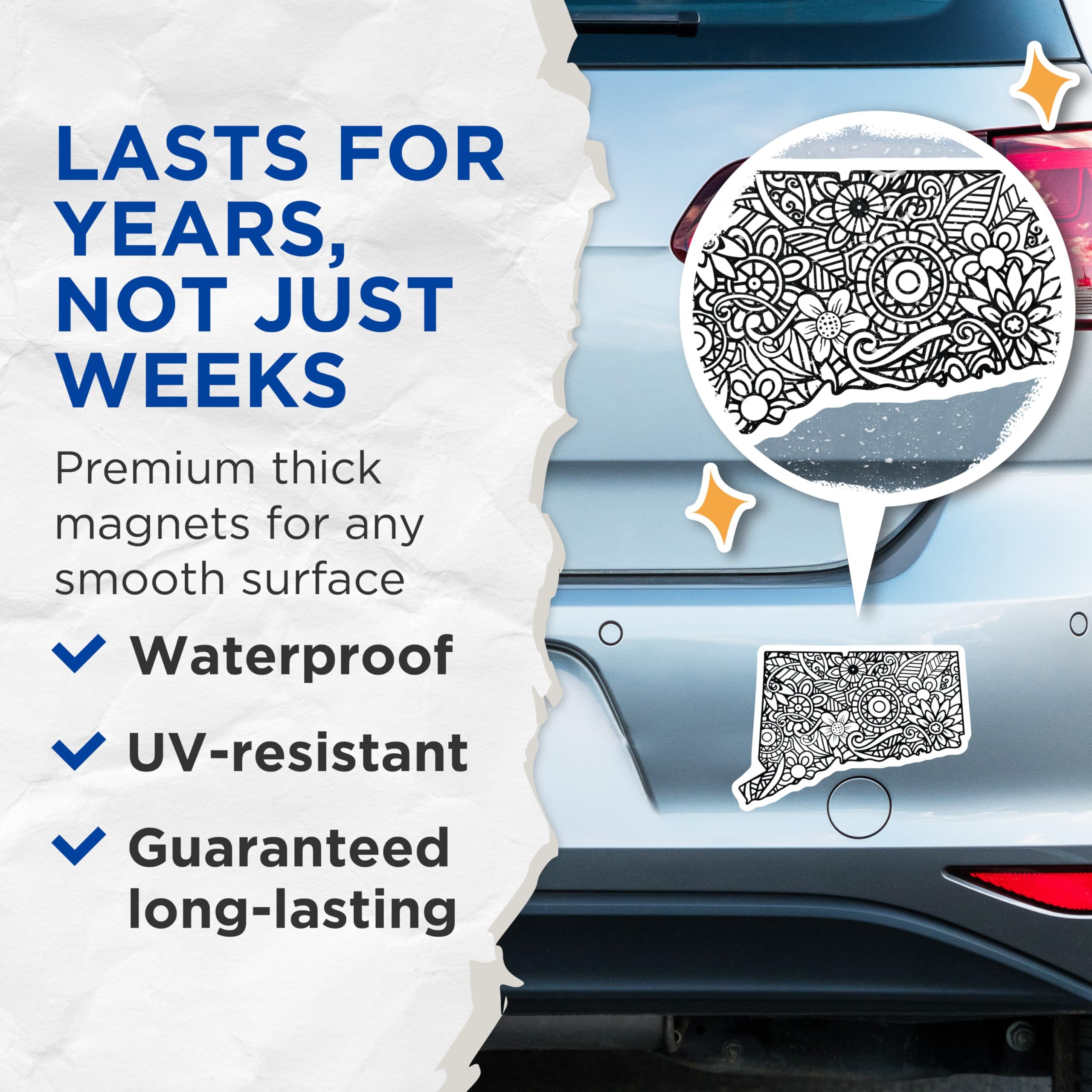(2 Pack) Connecticut State Magnets - Floral Zentangle Design - Decorative CT Fridge Magnets - 5" On Longest Side - Premium Magnet - for Cars, Refrigerators, Toolboxes, Lockers - Made in USA - MAG18331