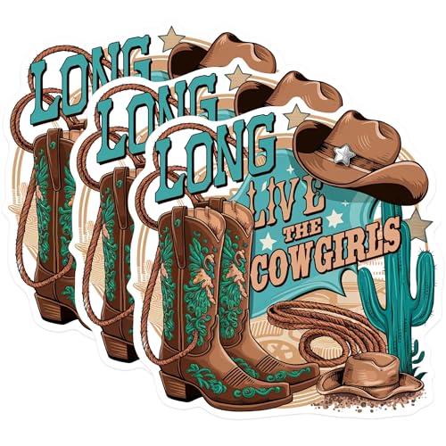 (3 Pack) Long Live Cowgirls Decals - Western Theme - Cowboy Boot Laptop Decal - 3 Inches On Longest Side - Easy Peel & Apply - Made in USA - 3MCS0592
