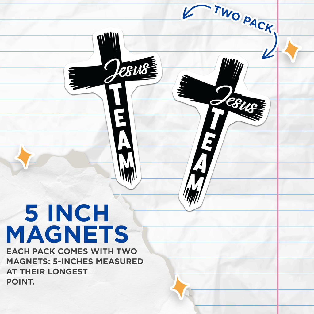 (2 Pack) Jesus Team Magnets - Christian Cross - Religious Faith Decor - 5 Inches On Longest Side - Thick Durable Magnet - Made in USA - MAG23415