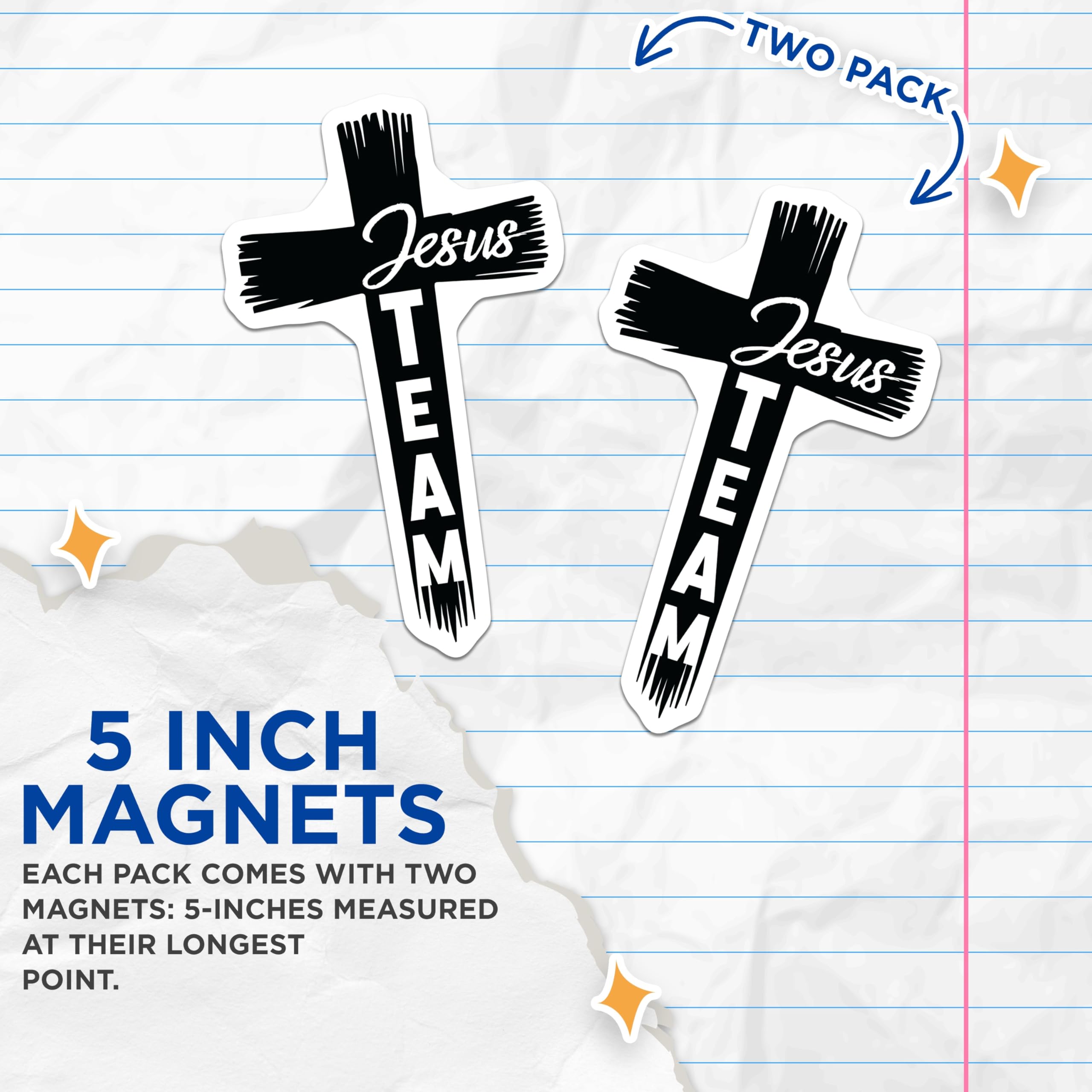 (2 Pack) Jesus Team Magnets - Christian Cross - Religious Faith Decor - 5 Inches On Longest Side - Thick Durable Magnet - Made in USA - MAG23415