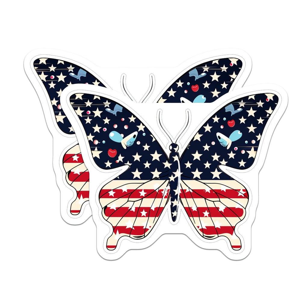 (2 Pack) Patriotic Butterfly Magnets - American Flag Fridge Decor - July 4th Military Veteran Accent - 5 Inches On Longest Side - Thick Durable Magnet - Made in USA - MAG37202