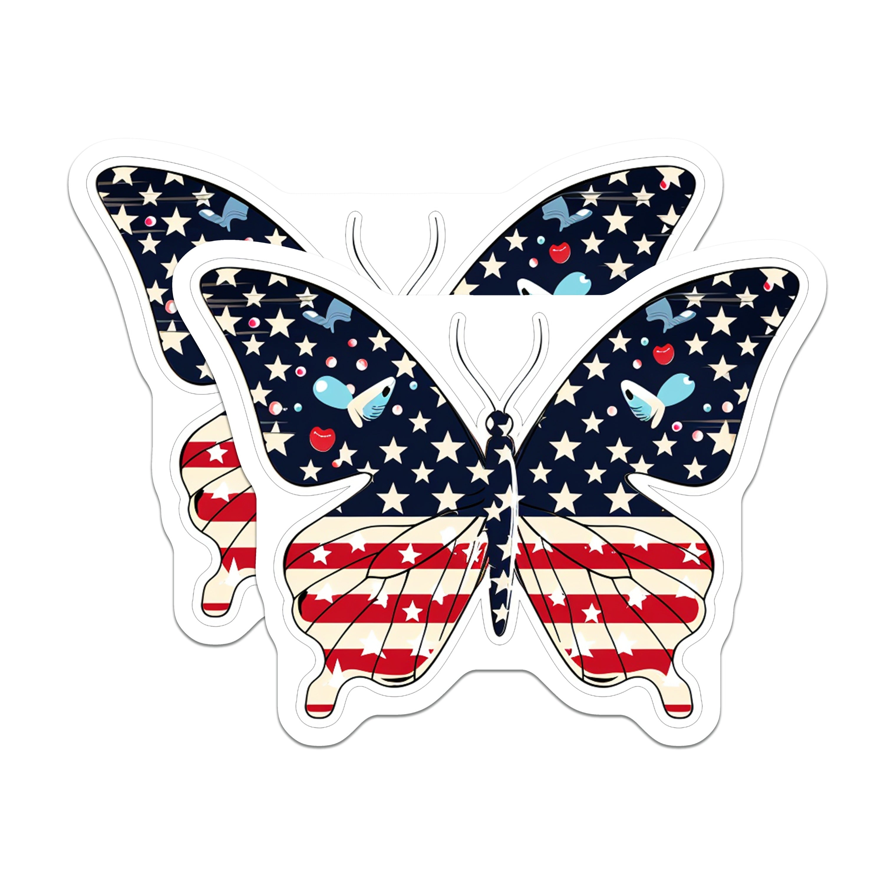 (2 Pack) Patriotic Butterfly Magnets - American Flag Fridge Decor - July 4th Military Veteran Accent - 5 Inches On Longest Side - Thick Durable Magnet - Made in USA - MAG37202