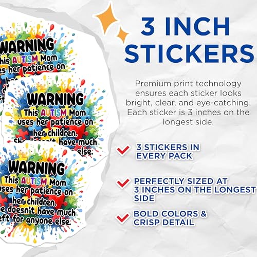 (3 Pack) Autism Mom Decals - Patience Quote - Autism Awareness Decals - 3 Inches On Longest Side - Easy Peel & Apply - Made in USA - 3MCS6888