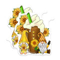 (2 Pack) Sunflower Gnomes Magnets - Autumn Latte - Cute Gnome Decals - 5" On Longest Side - Premium Magnet - for Cars, Refrigerators, Toolboxes, Lockers - Made in USA - MAG15121