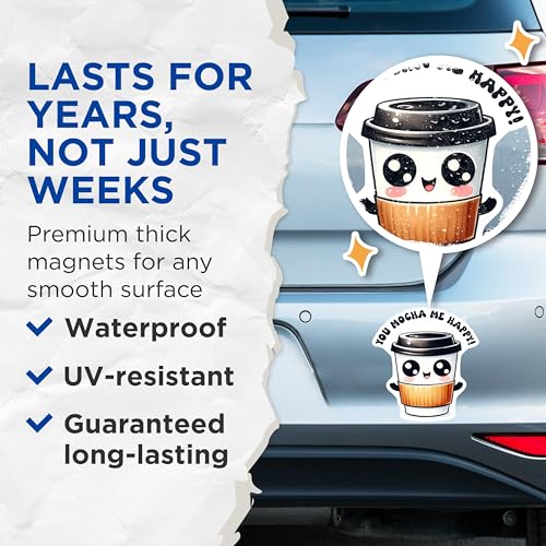 (2 Pack) Coffee Cup Magnets - Funny Coffee Lovers Magnets - Cute Coffee Art Magnets - 5" On Longest Side - for Cars, Refrigerators, Toolboxes, Lockers - Made in USA BMCS3291