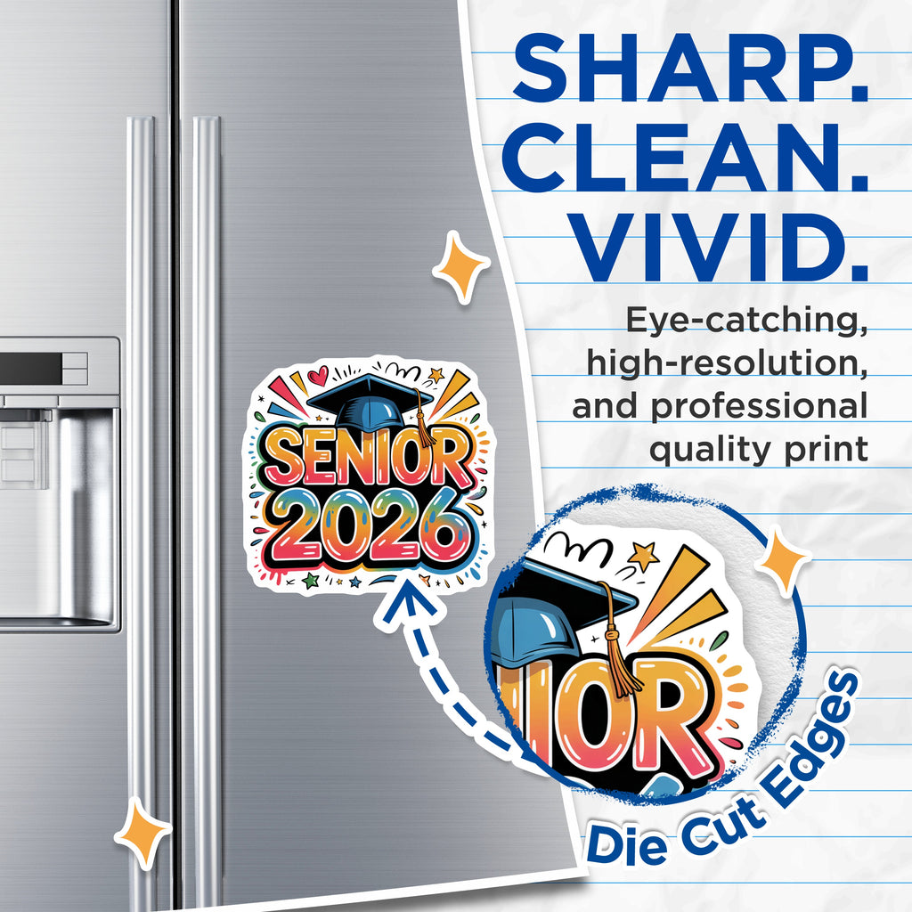 (2 Pack) Senior 2026 Magnets - Class of 2026 Graduation Decor - High School College Student Pride - Commemorative Keepsake - 5 Inches On Longest Side - Thick Durable Magnet - Made in USA - MAG39347