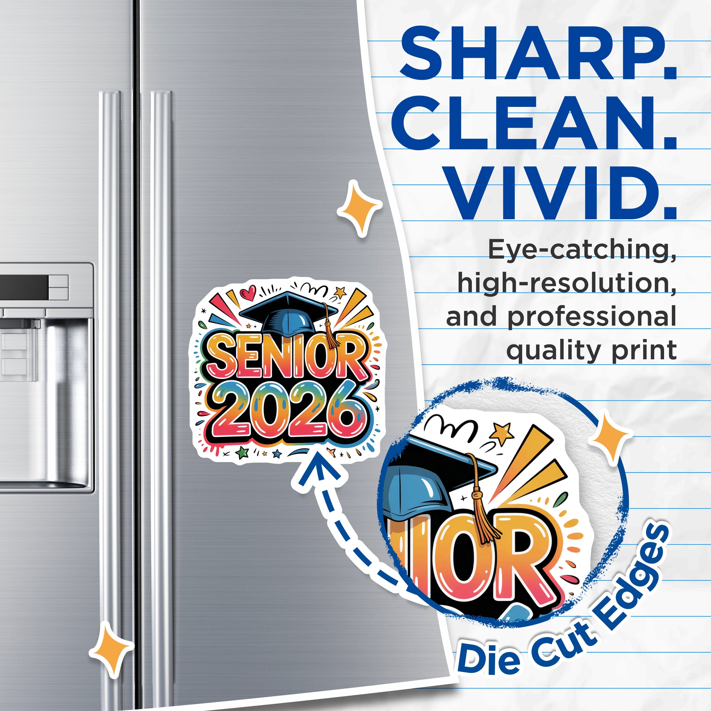 (2 Pack) Senior 2026 Magnets - Class of 2026 Graduation Decor - High School College Student Pride - Commemorative Keepsake - 5 Inches On Longest Side - Thick Durable Magnet - Made in USA - MAG39347