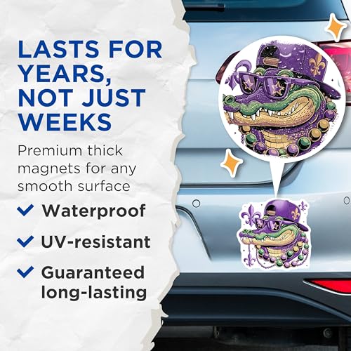 (2 Pack) Alligator New Orleans Magnets - Mardi Gras - Festive Gator - Party ations - Cool Alligator Magnets - 5" On Longest Side - for Cars, Fridges, Toolboxes - Made in USA - MAG4135