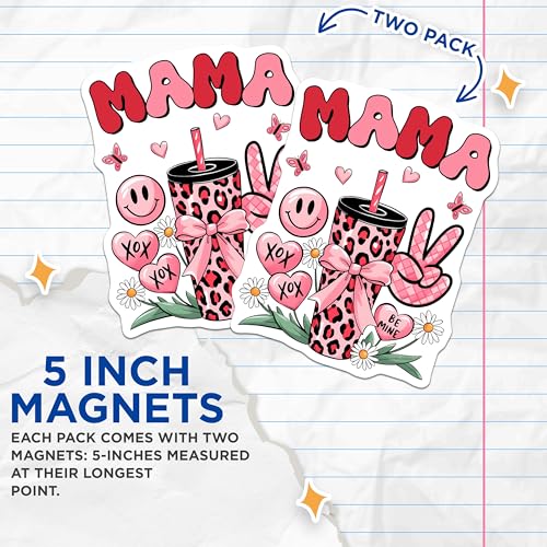 (2 Pack) Mama Magnets - Mother's Day Decor - Cute Mama Design - 5" On Longest Side - for Cars, Fridges, Toolboxes - Made in USA - MAG7720