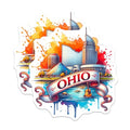 (2 Pack) Ohio State Stickers - Cleveland Skyline Decal - Ohio Travel Souvenir - 5" On Longest Side - Sticks to Smooth Flat Surfaces - Made in USA - BMCS6449