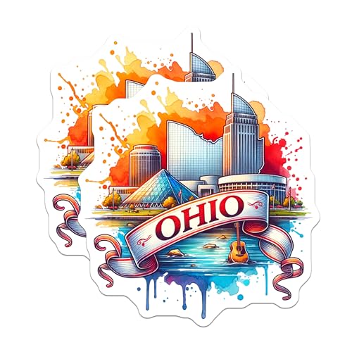 (2 Pack) Ohio State Stickers - Cleveland Skyline Decal - Ohio Travel Souvenir - 5" On Longest Side - Sticks to Smooth Flat Surfaces - Made in USA - BMCS6449