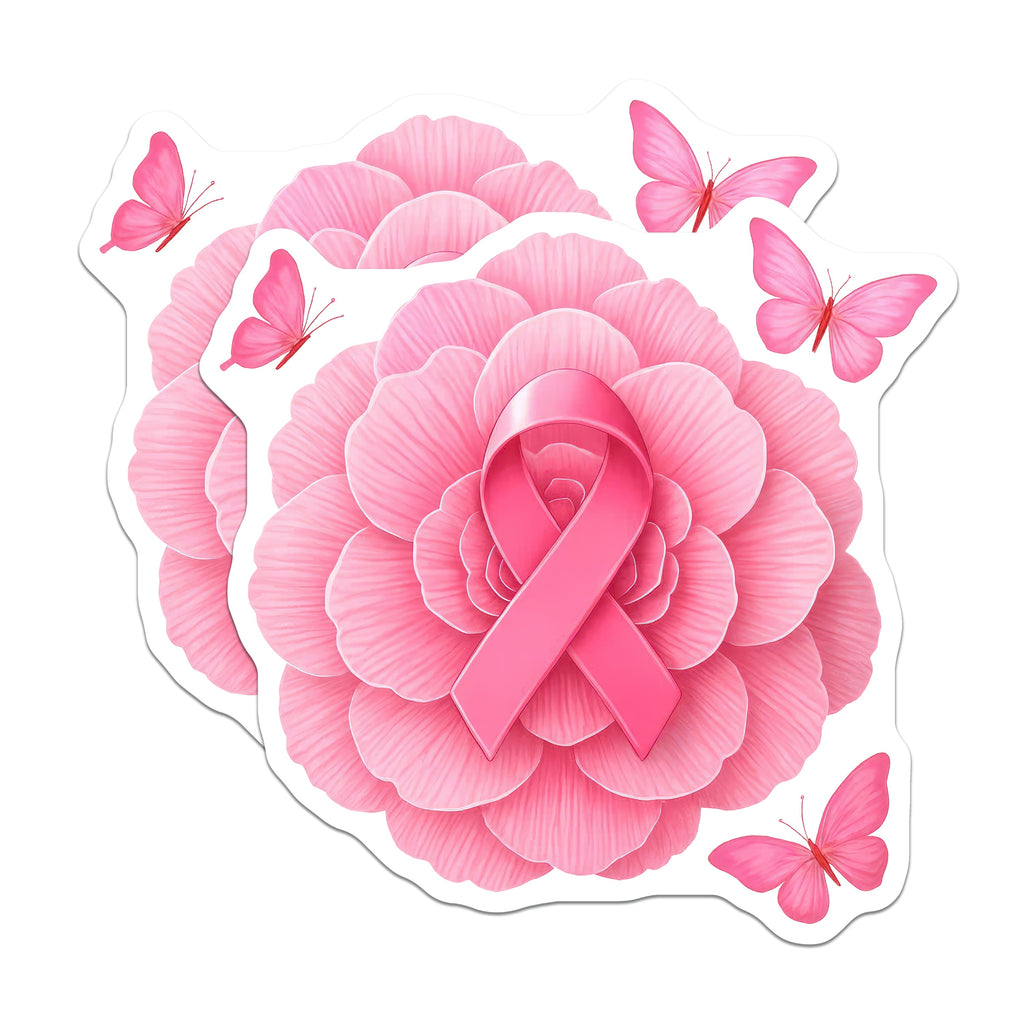 (2 Pack) Breast Cancer Awareness Magnets - Pink Ribbon Floral Support - Survivor Fighter Advocacy Decor - 5 Inches On Longest Side - Thick Durable Magnet - Made in USA - MAG39411