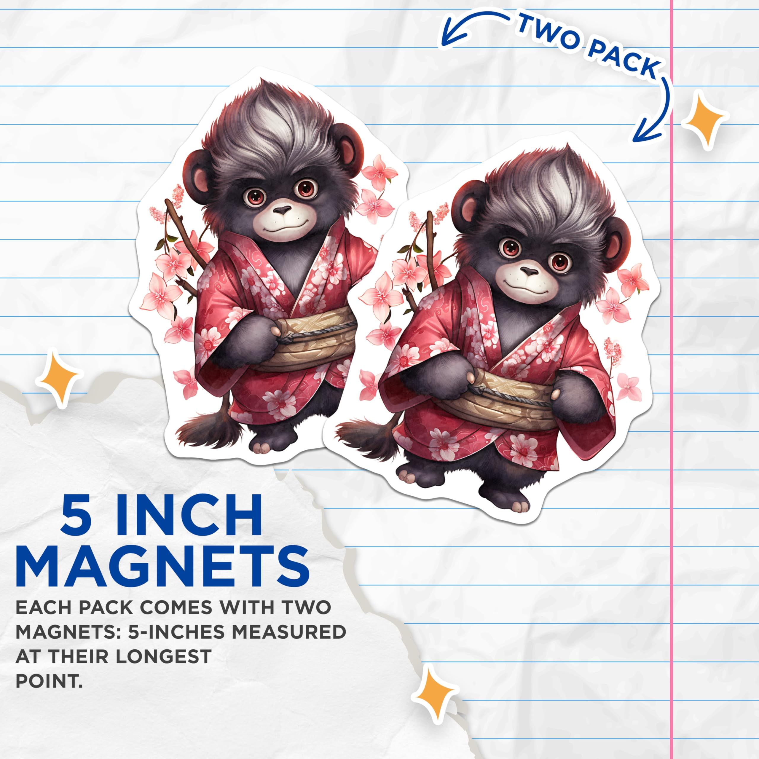 (2 Pack) Kimono Bear Magnets - Cute Animal - Japanese Art Refrigerator Magnets - 5" On Longest Side - Premium Magnet - for Cars, Refrigerators, Toolboxes, Lockers - Made in USA - MAG16702