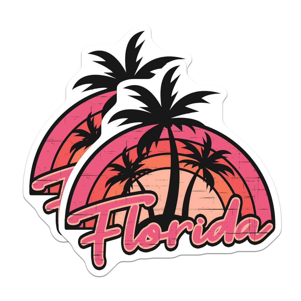 (2 Pack) Florida Magnets - Retro Palm Tree Souvenir - Sunshine State Travel Decor - 5" On Longest Side - Premium Magnet - for Cars, Refrigerators, Toolboxes, Lockers - Made in USA - MAG17199