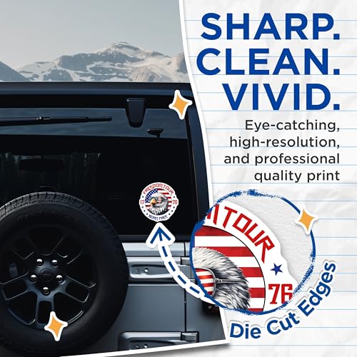 (2 Pack) Freedom Tour Stickers - Born Free - Patriotic Eagle Decals - 5" On Longest Side - Sticks to Smooth Flat Surfaces - Made in USA - BMCS7401