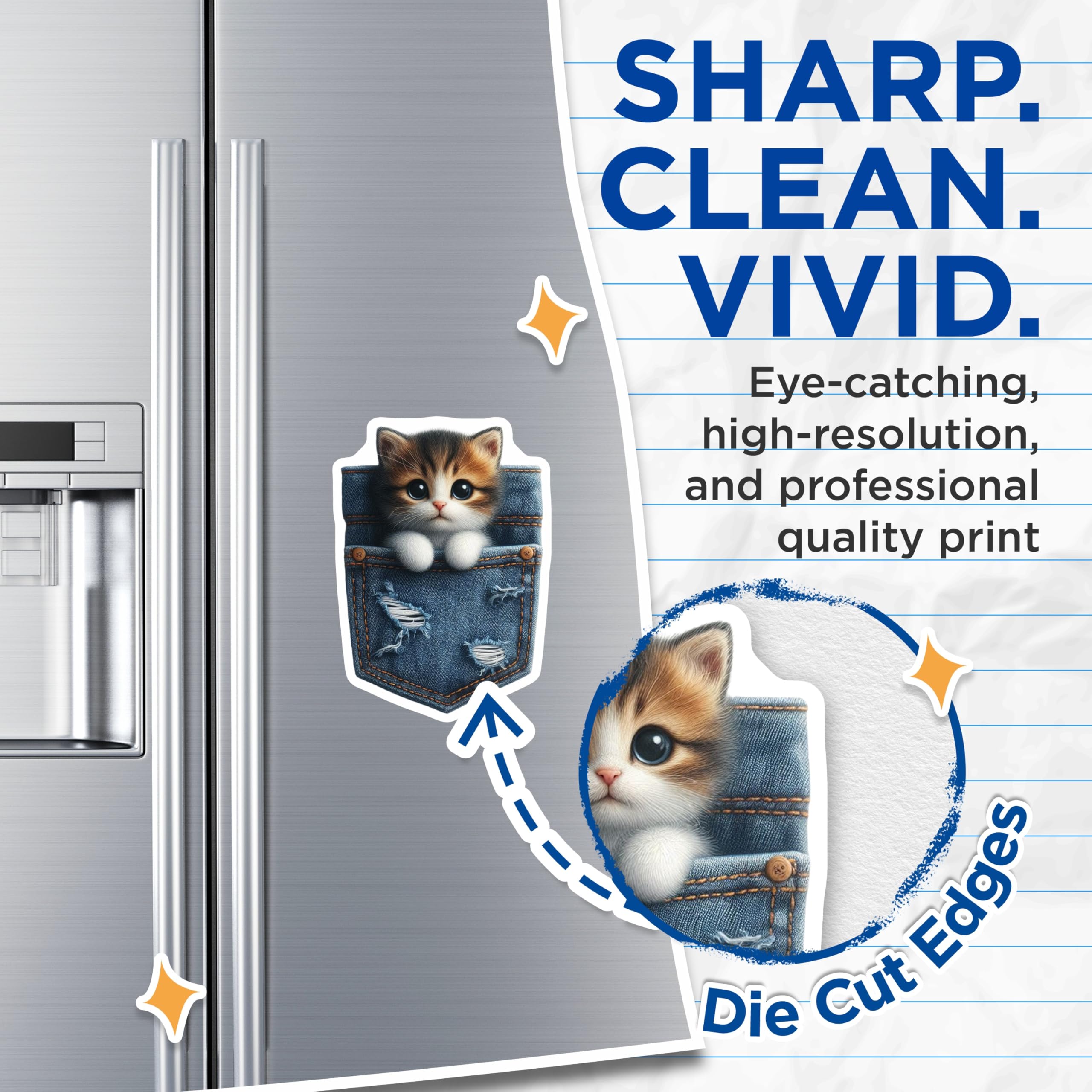 (2 Pack) Kitten in Pocket Magnets - Cute Cat Decor - Fridge Locker Magnets - 5" On Longest Side - Premium Magnet - for Cars, Refrigerators, Toolboxes, Lockers - Made in USA - MAG15613