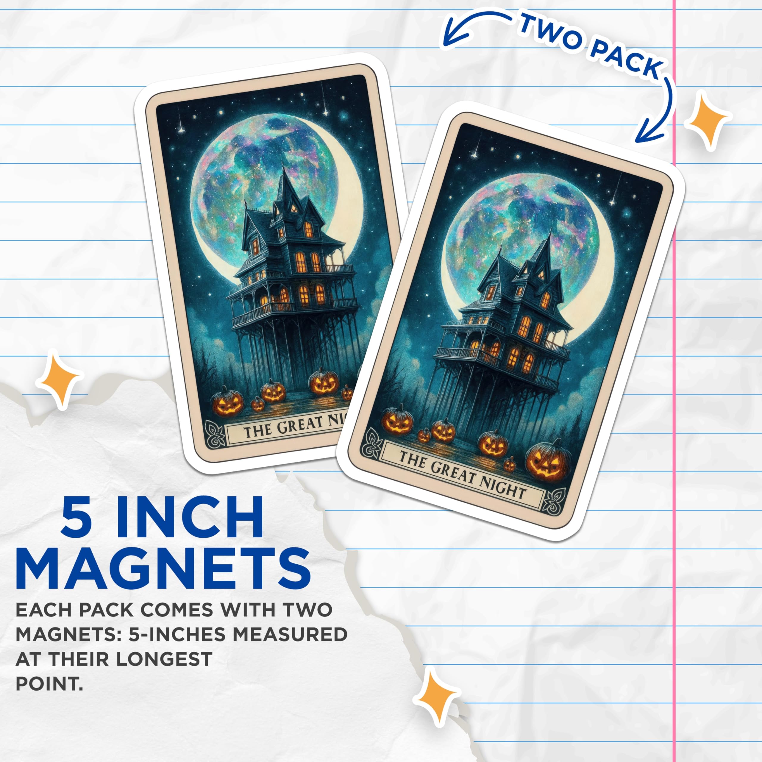 (2 Pack) Spooky Haunted House Magnets - Gothic Halloween Decor - Eerie Jack-O-Lanterns Mystical Moon Night Art Scene - 5 Inches On Longest Side - Thick Durable Magnet - Made in USA - MAG20813