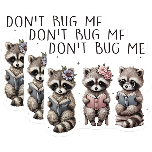(3 Pack) Raccoon Reading Decals - Book Lover - Cute Animal Stickers- 3 Inches On Longest Side - Easy Peel & Apply - Made in USA - 3MCS5247