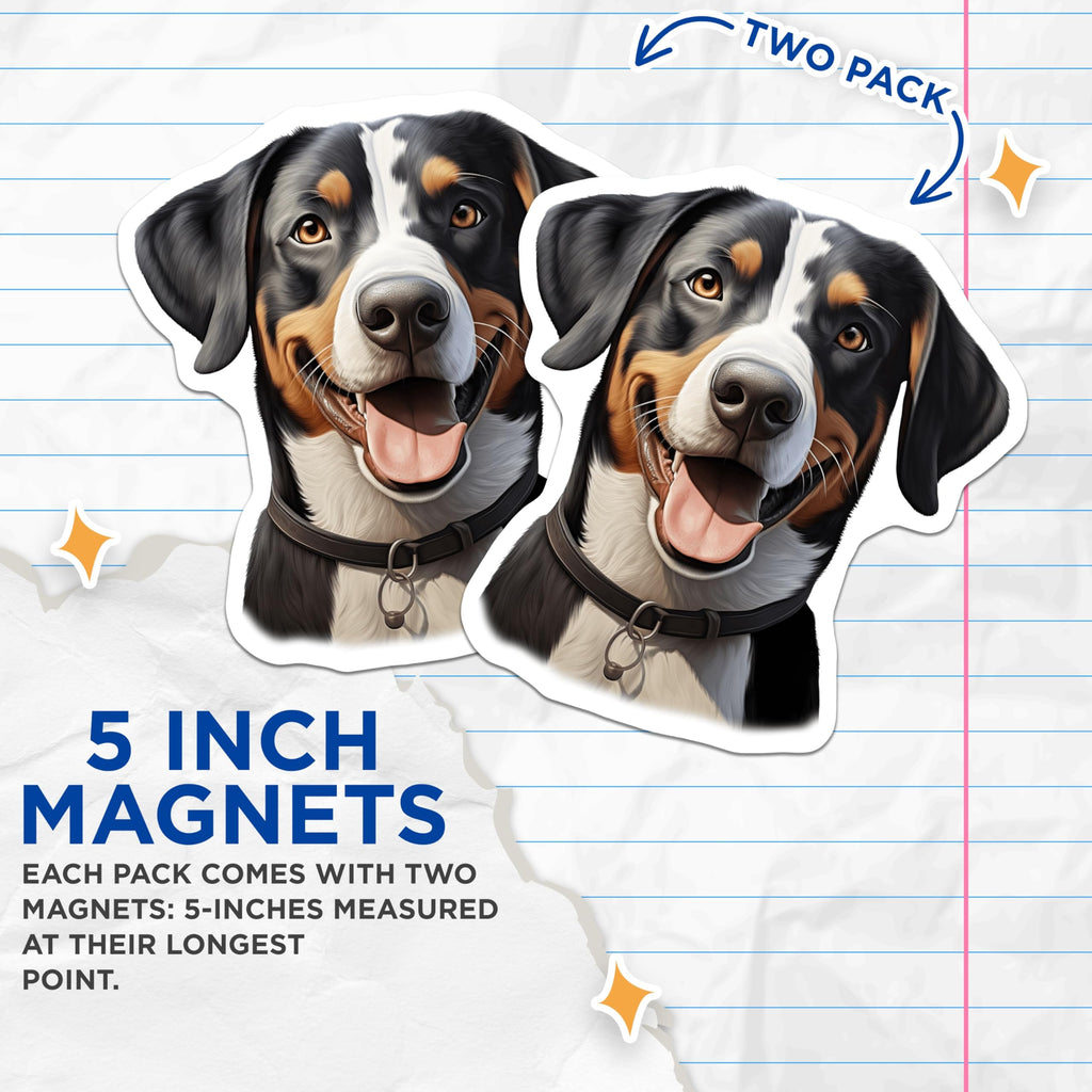(2 Pack) Entlebucher Mountain Dog Magnets - Happy Canine Decor - Swiss Dog Breed Art - Pet Lover Refrigerator Accessory - 5 Inches On Longest Side - Thick Durable Magnet - Made in USA - MAG24997