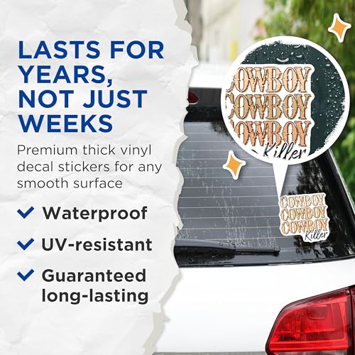 (2 Pack) Cowboy Stickers - Western Theme Stickers - Rodeo Art Stickers - 5" On Longest Side - Sticks to Any Smooth Flat Surface - Made in USA - BMCS3156