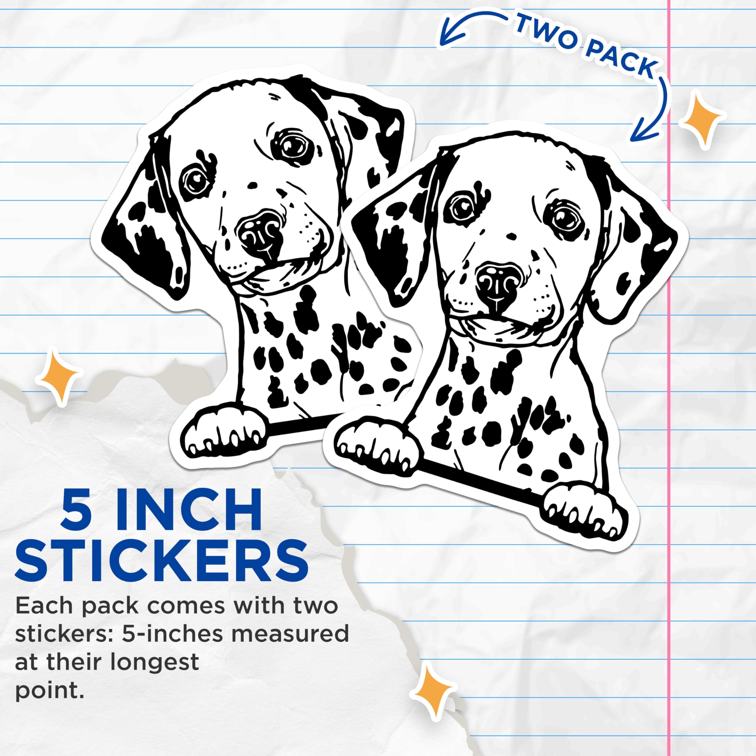(2 Pack) Dalmatian Puppy Stickers - Dog Lover Stickers - Cute Animal Decal for Laptop or Water Bottle - 5" On Longest Side - Sticks to Smooth Flat Surfaces - Made in USA - BMCS4031