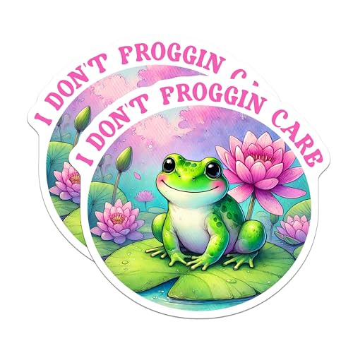 (2 Pack) I Don't Froggin Care Stickers - Funny Frog Meme - Cute Frog Design - Cute Animal - 5" On Longest Side - Sticks to Smooth Flat Surfaces - Made in USA - BMCS3722