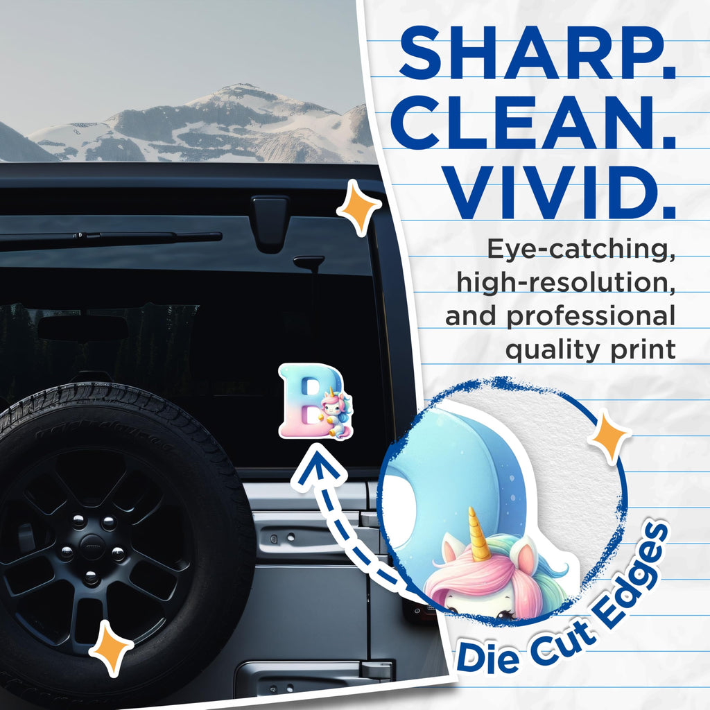 (2 Pack) Letter D Unicorn Stickers - Alphabet Initial D - Cute Unicorn Stickers - 5" On Longest Side - Sticks to Smooth Flat Surfaces - Made in USA - BMCS14397