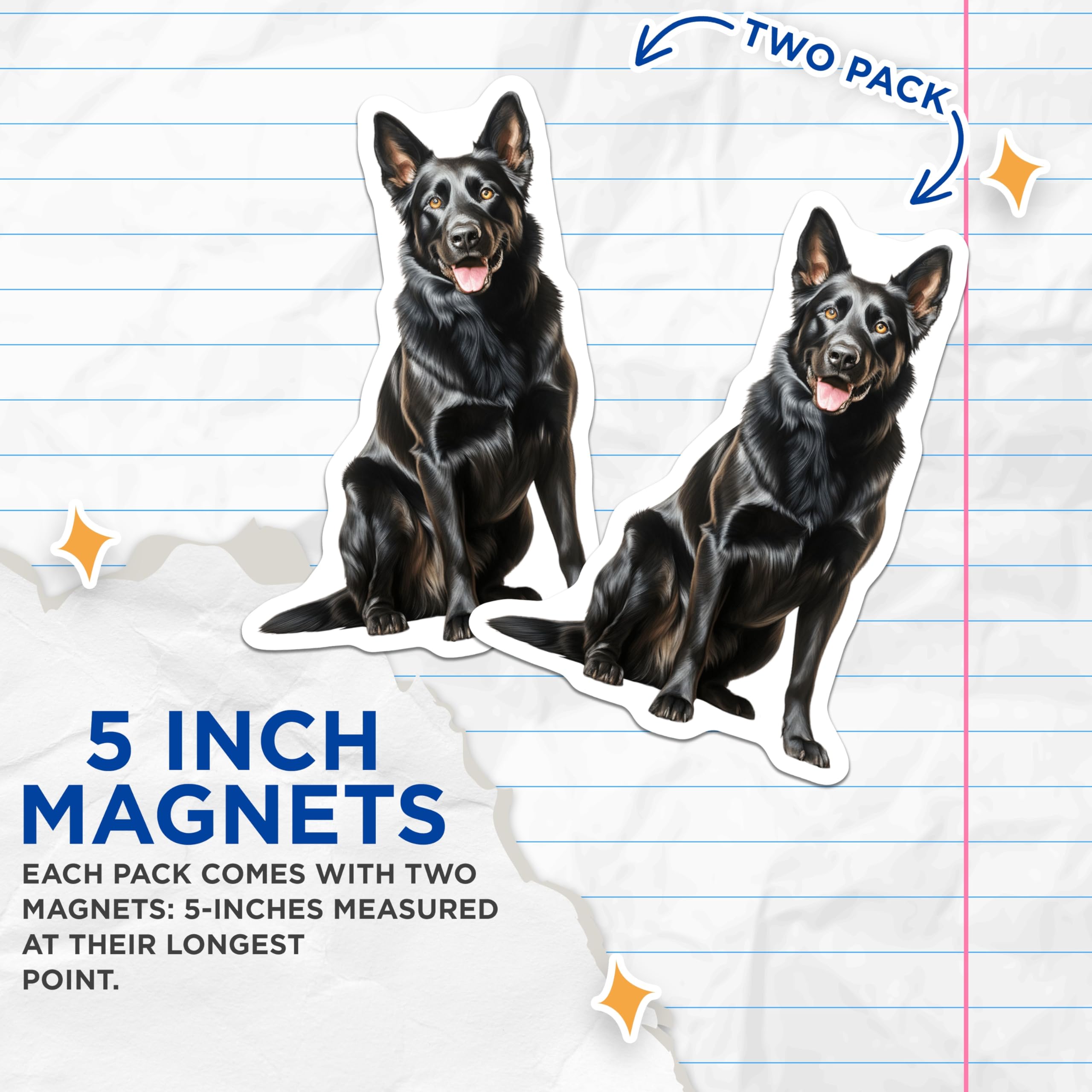 (2 Pack) Black German Shepherd Magnets - GSD Dog Lover Decor - Pet Parent Refrigerator Magnet - 5 Inches On Longest Side - Thick Durable Magnet - Made in USA - MAG30469