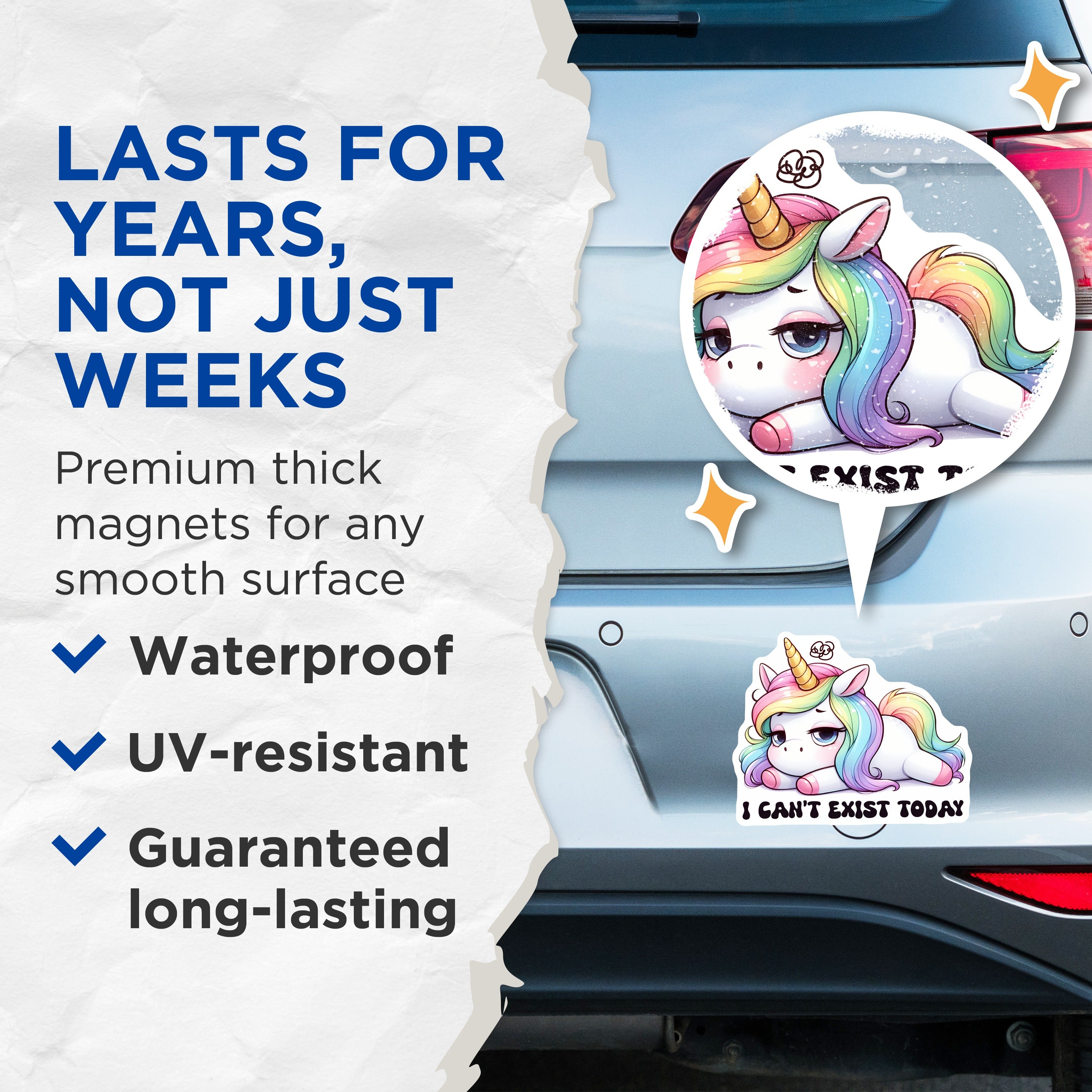 (2 Pack) I Can't Exist Today Unicorn Magnets - Funny Introvert Meme - Sarcastic Quote Decor - Rainbow Fantasy Art - 5 Inches On Longest Side - Thick Durable Magnet - Made in USA - MAG36050
