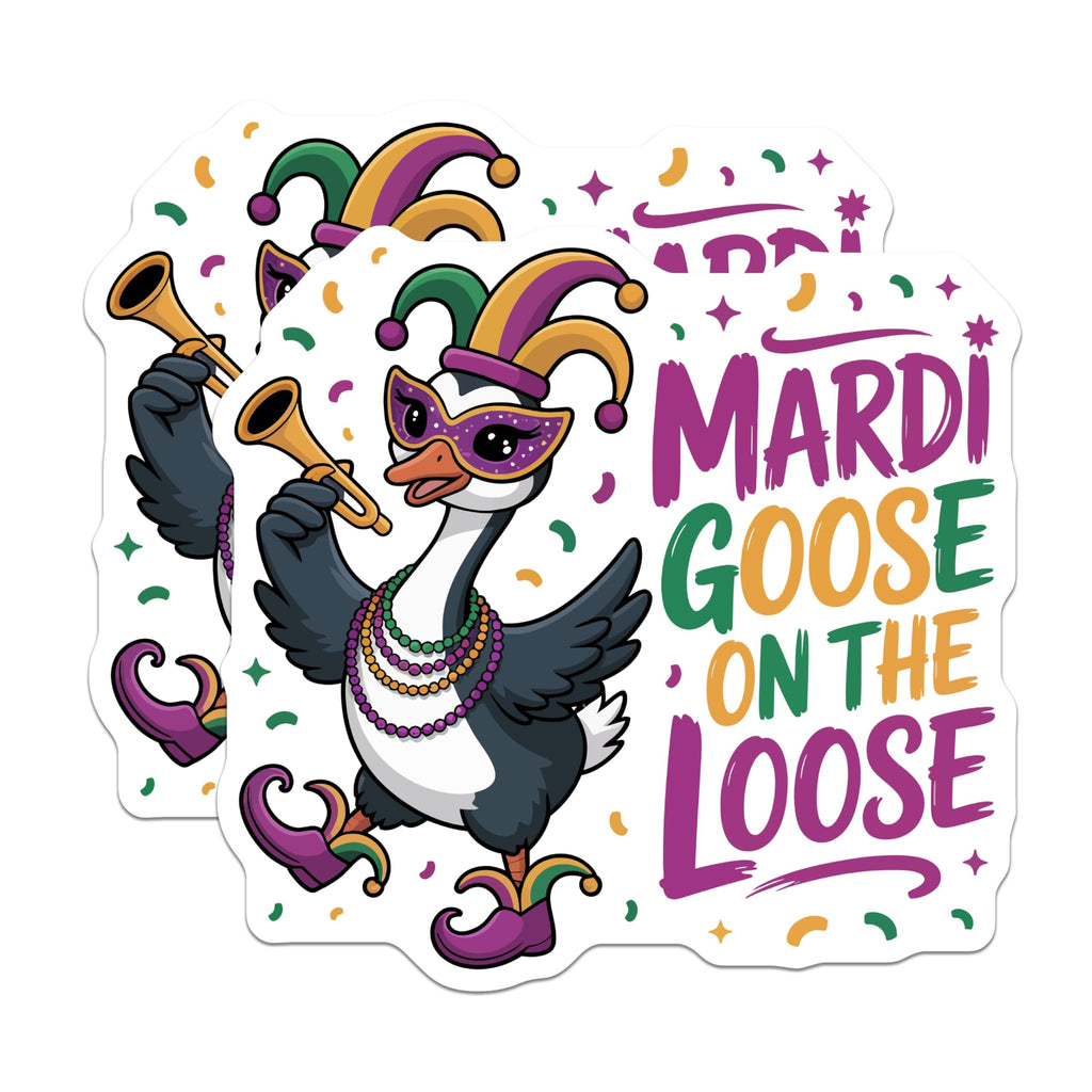 (2 Pack) Mardi Goose On The Loose Magnets - Festive Carnival Celebration Decor - New Orleans Parade Party Accessory - 5 Inches On Longest Side - Thick Durable Magnet - Made in USA - MAG22070