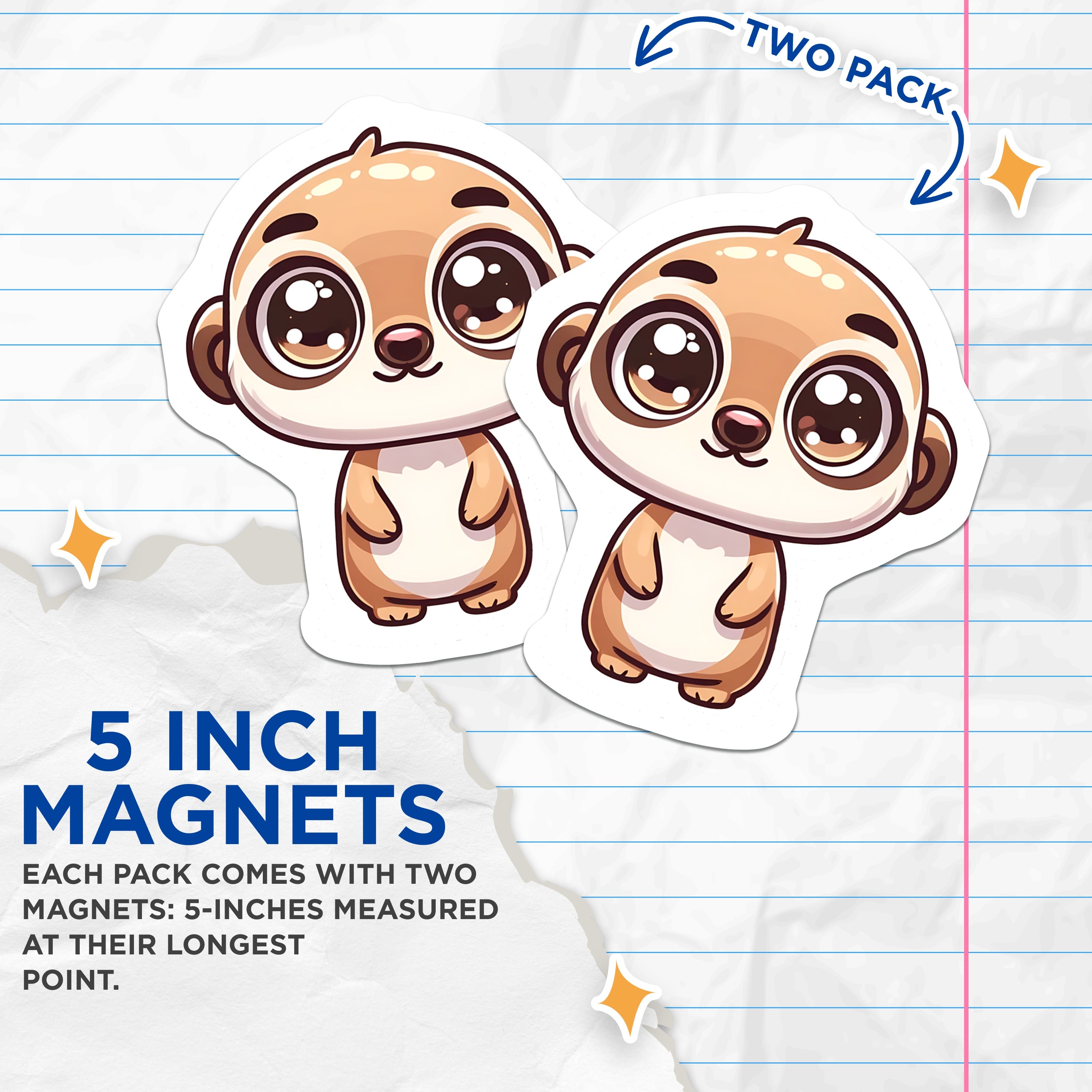 (2 Pack) Cute Meerkat Magnets - Adorable Animal Fridge Decor - Kawaii Locker Accent for Critter Enthusiasts - 5 Inches On Longest Side - Thick Durable Magnet - Made in USA - MAG36407