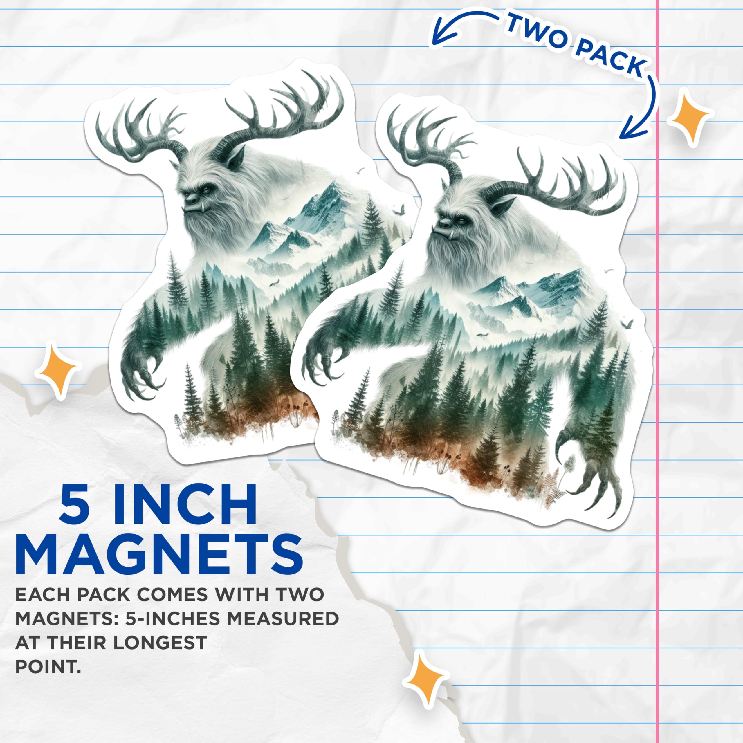 (2 Pack) Wendigo Magnets - Cryptid Creature Decor - Forest Monster Fridge Magnets - 5" On Longest Side - Premium Magnet - for Cars, Refrigerators, Toolboxes, Lockers - Made in USA - MAG15996
