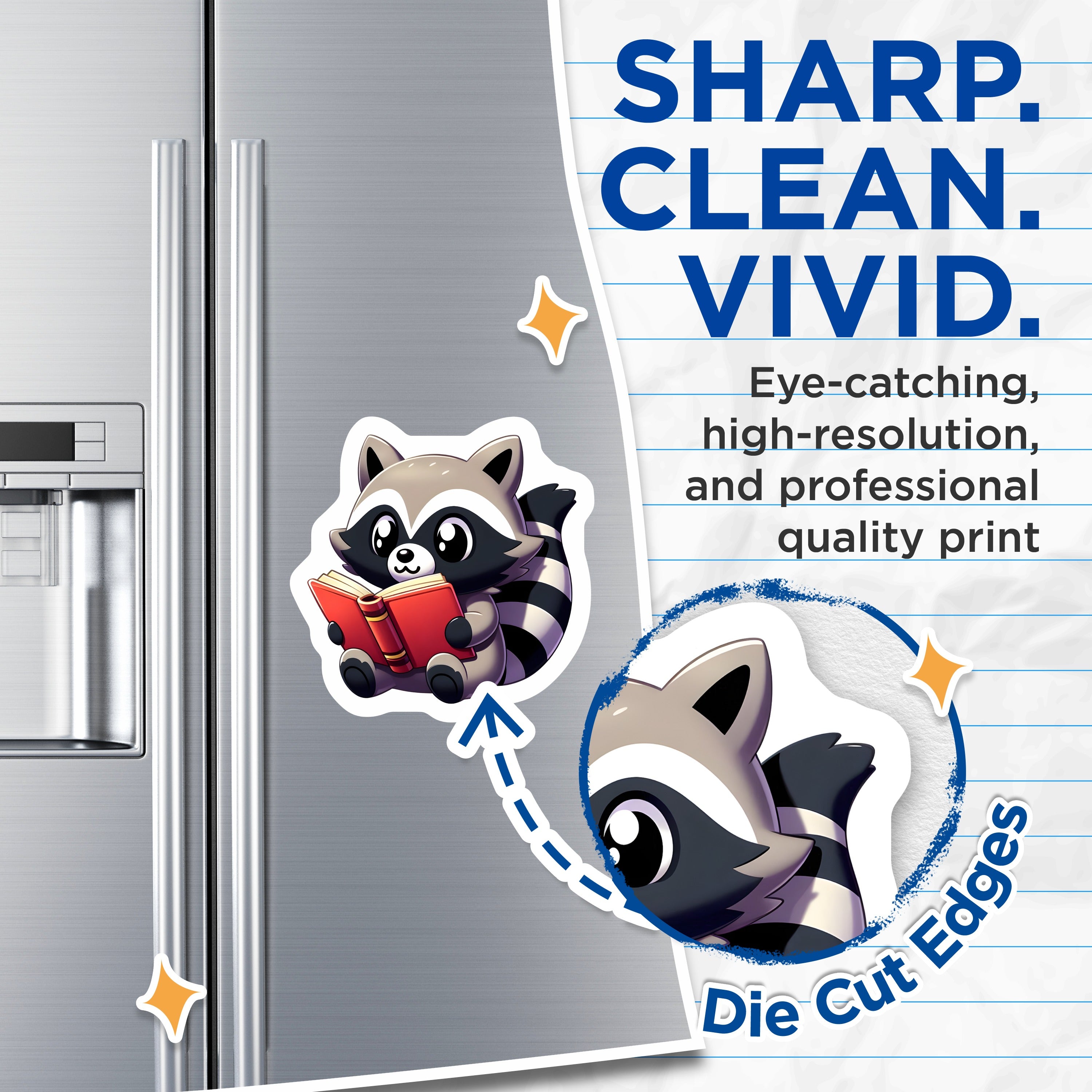 (2 Pack) Raccoon Reading Magnets - Cute Animal Fridge - Book Lover Decor - Kawaii Library Locker Board - 5 Inches On Longest Side - Thick Durable Magnet - Made in USA - MAG37201