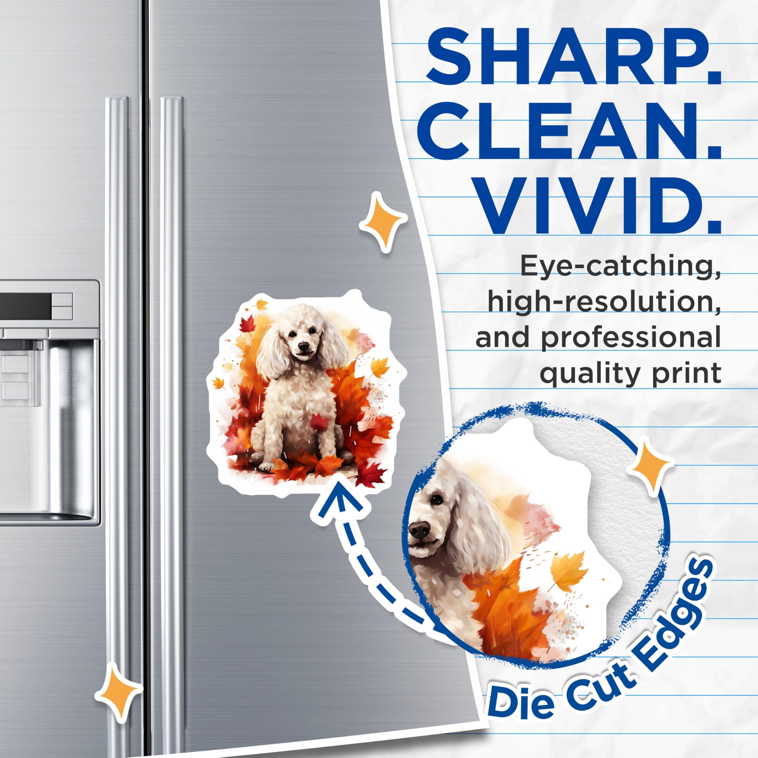 (2 Pack) White Poodle Magnets - Autumn Dog Lover Decor - Fall Season Pet Owner Present - 5 Inches On Longest Side - Thick Durable Magnet - Made in USA - MAG26892